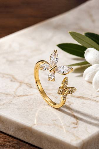 Gold cubic zirconia gold plated finger ring for women