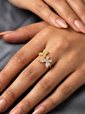 Gold cubic zirconia gold plated finger ring for women 2