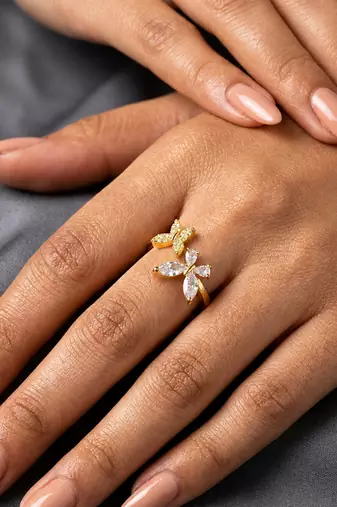 Gold cubic zirconia gold plated finger ring for women