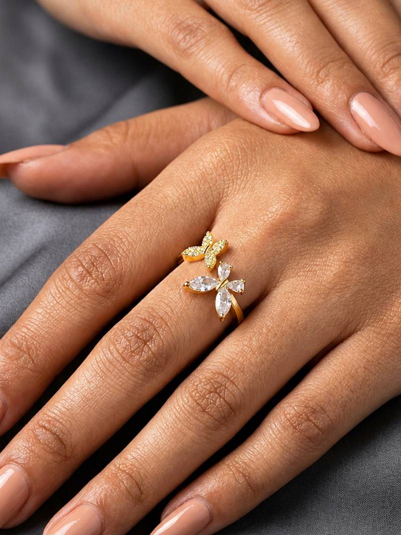 Gold cubic zirconia gold plated finger ring for women