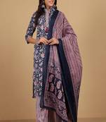 Floral printed cotton round neck kurta trouser & dupatta set