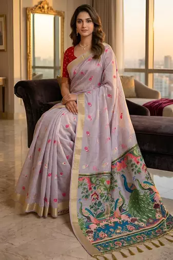 Lavender cotton woven saree with blouse
