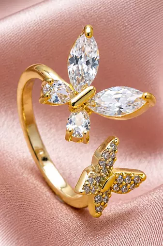 Gold cubic zirconia gold plated finger ring for women