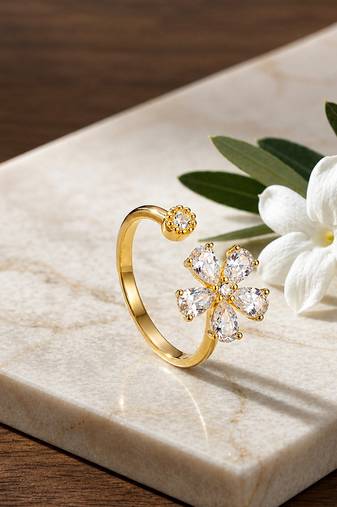Gold cubic zirconia gold plated finger ring for women
