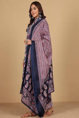Floral printed cotton round neck kurta trouser & dupatta set 3