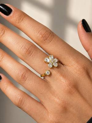 Gold cubic zirconia gold plated finger ring for women 2