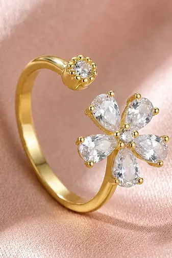 Gold cubic zirconia gold plated finger ring for women