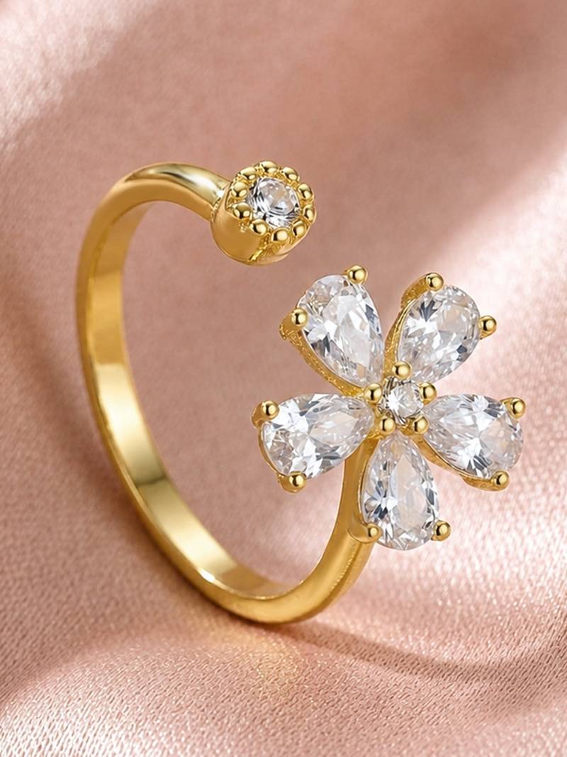 Gold cubic zirconia gold plated finger ring for women