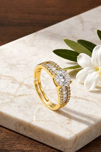 Gold cubic zirconia gold plated finger ring for women