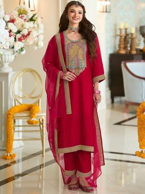 Women Ethnic Motifs Embroidered A-Line Kurta with Trousers & Dupatta 1