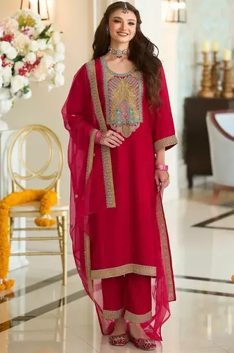 Women Ethnic Motifs Embroidered A-Line Kurta with Trousers & Dupatta