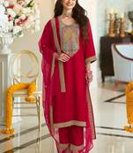 Women Ethnic Motifs Embroidered A-Line Kurta with Trousers & Dupatta