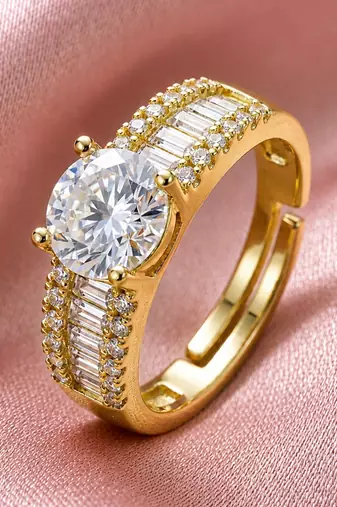 Gold cubic zirconia gold plated finger ring for women
