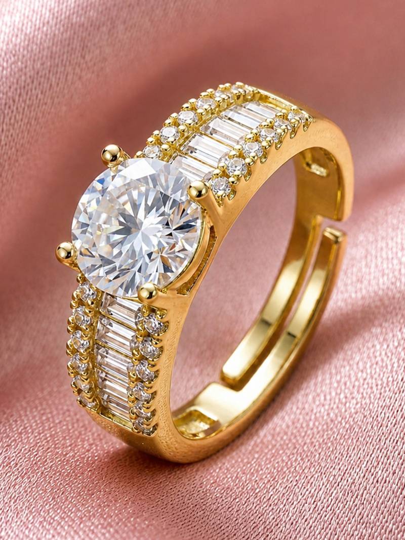 Gold cubic zirconia gold plated finger ring for women