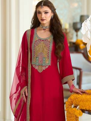 Women Ethnic Motifs Embroidered A-Line Kurta with Trousers & Dupatta 2
