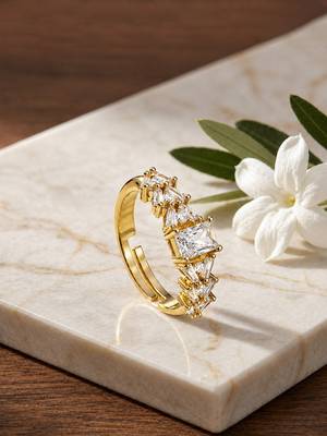 Gold cubic zirconia gold plated finger ring for women 1