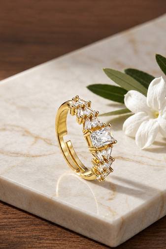 Gold cubic zirconia gold plated finger ring for women