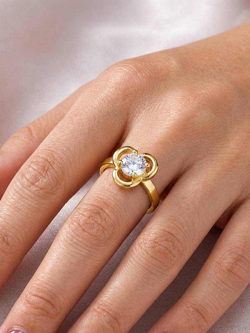 Gold cubic zirconia gold plated finger ring for women