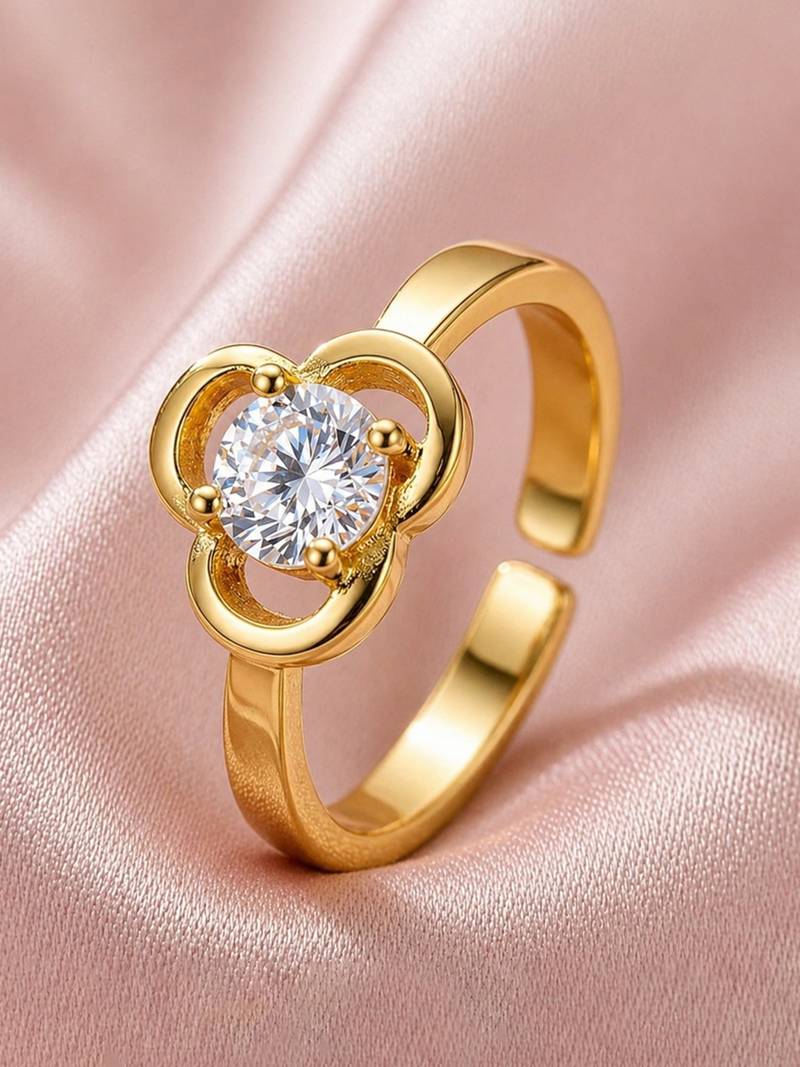 Gold cubic zirconia gold plated finger ring for women