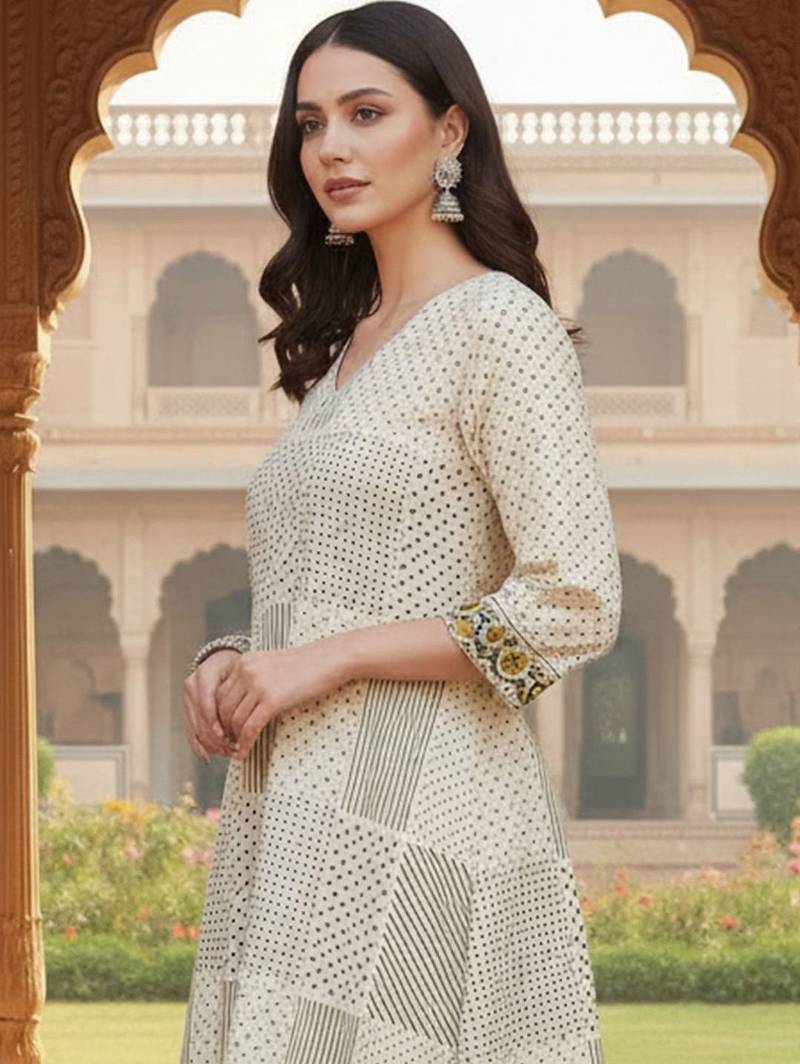 Women Printed Cotton Kurta with Trousers