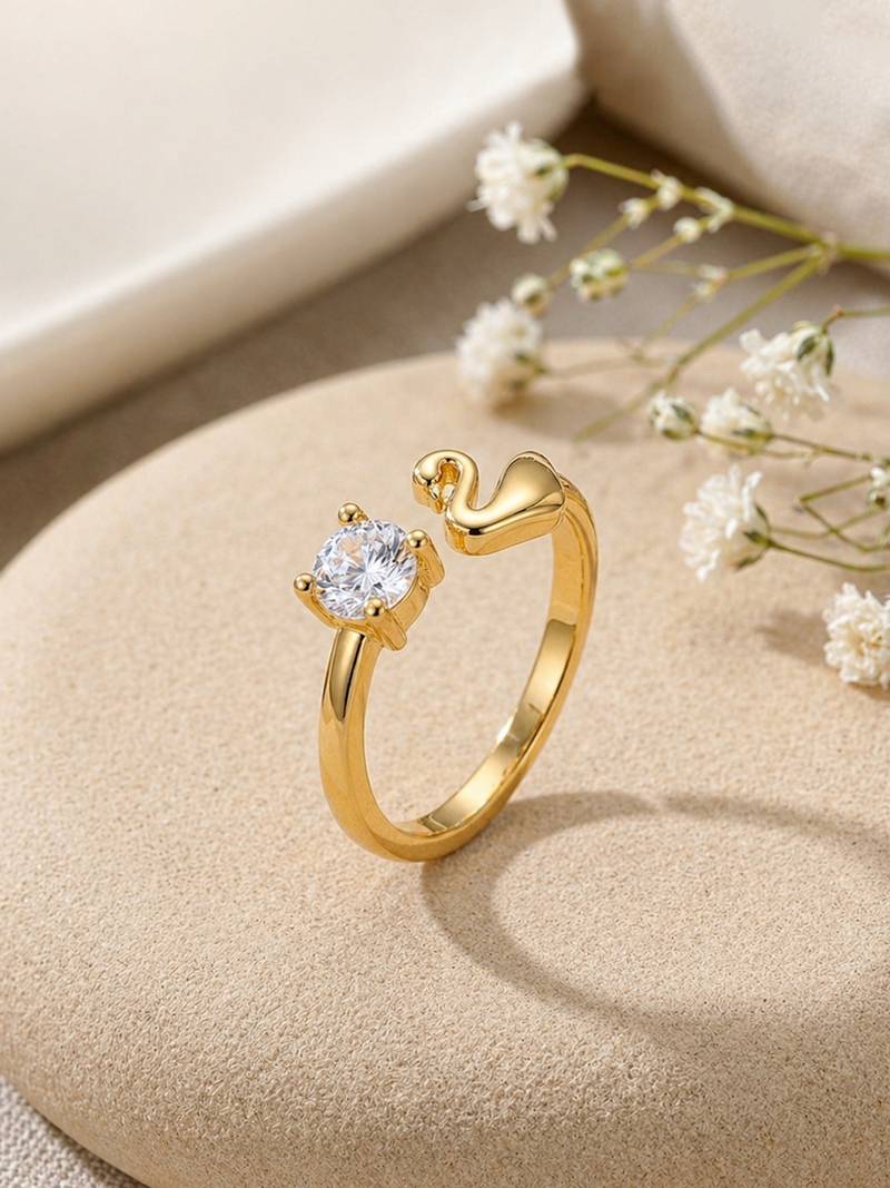 Gold cubic zirconia gold plated finger ring for women