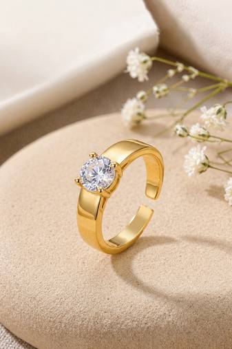 Gold cubic zirconia gold plated finger ring for women