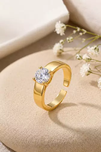 Gold cubic zirconia gold plated finger ring for women
