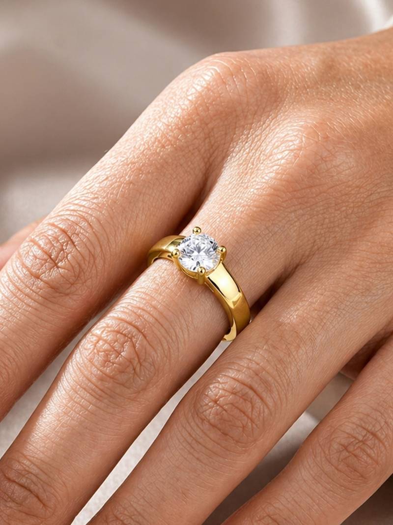 Gold cubic zirconia gold plated finger ring for women
