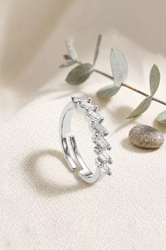 Silver cubic zirconia gold plated finger ring for women