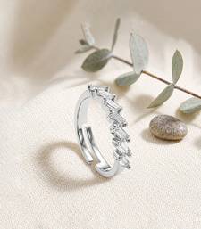 Silver cubic zirconia gold plated finger ring for women