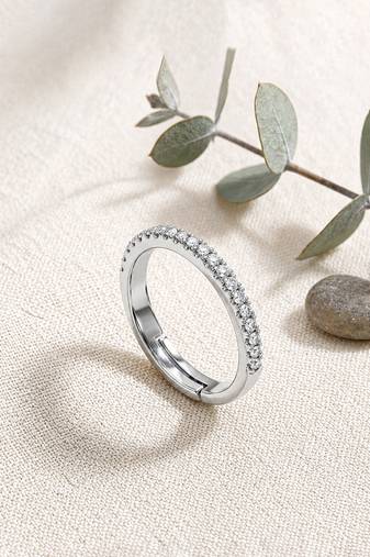 Silver cubic zirconia gold plated finger ring for women