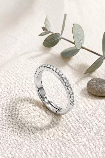 Silver cubic zirconia gold plated finger ring for women