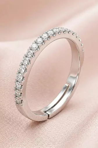 Silver cubic zirconia gold plated finger ring for women