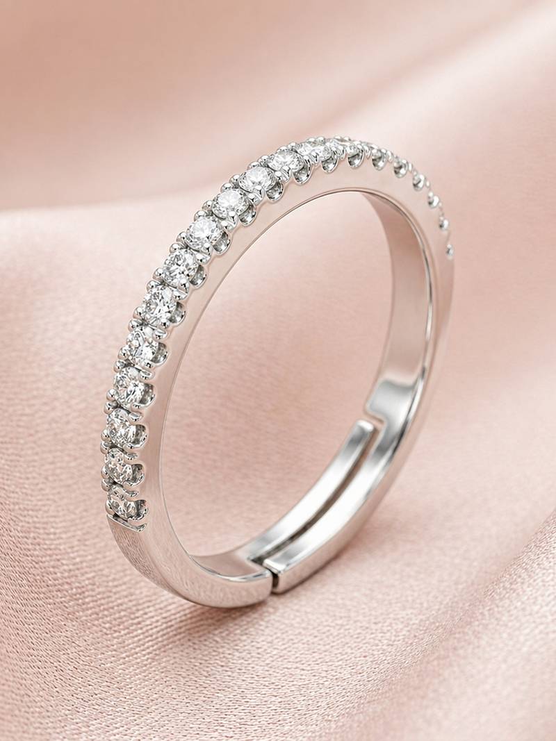 Silver cubic zirconia gold plated finger ring for women