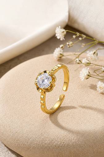 Gold cubic zirconia gold plated finger ring for women