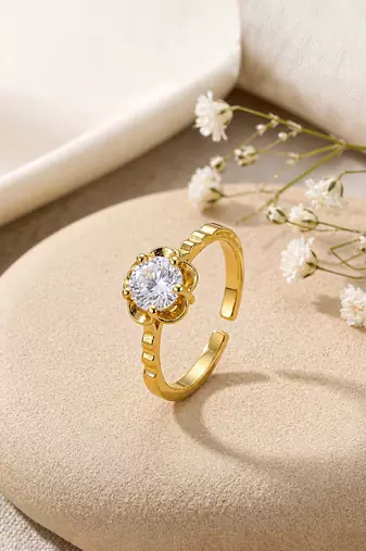 Gold cubic zirconia gold plated finger ring for women