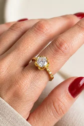 Gold cubic zirconia gold plated finger ring for women