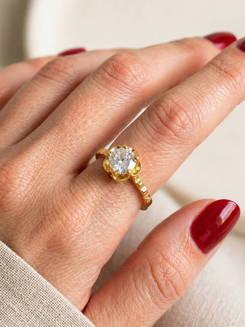 Gold cubic zirconia gold plated finger ring for women