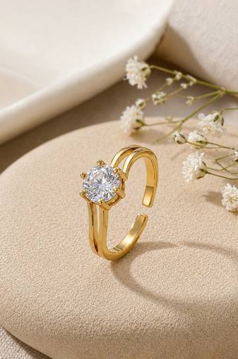 Gold cubic zirconia gold plated finger ring for women