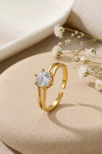 Gold cubic zirconia gold plated finger ring for women