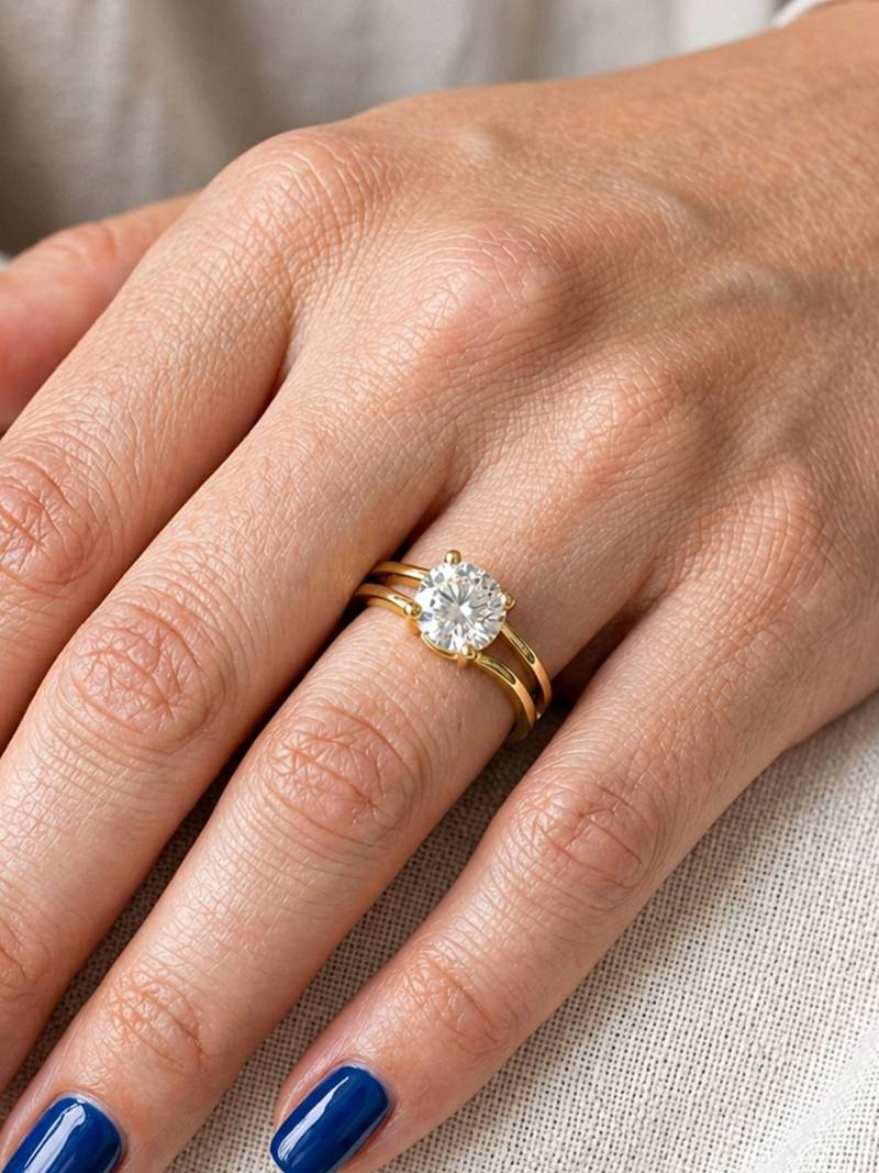 Gold cubic zirconia gold plated finger ring for women