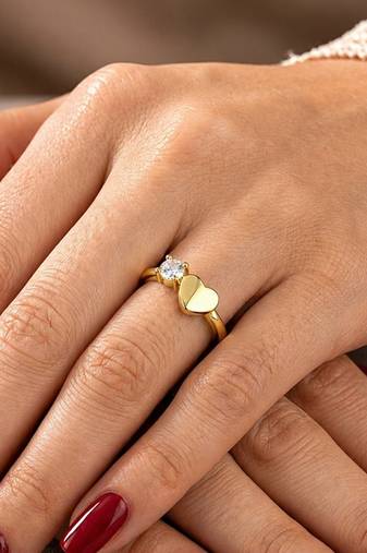 Gold cubic zirconia gold plated finger ring for women