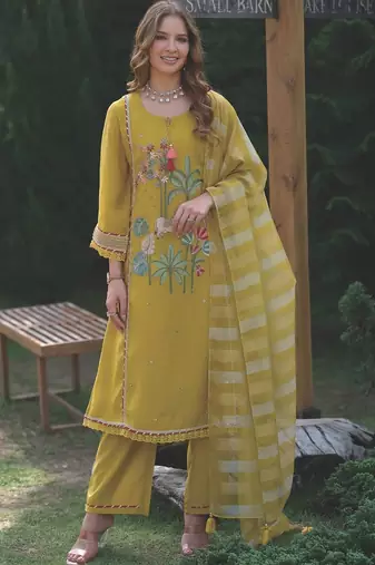 Women Ethnic Motifs Embroidered Sequinned Kurta with Trousers & With Dupatta