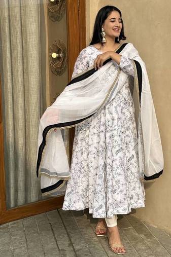white vichitra silk blend  party wear embroidery salwar suit set