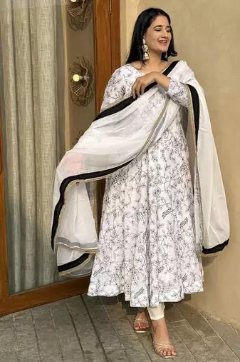 white vichitra silk blend  party wear embroidery salwar suit set