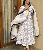 white vichitra silk blend  party wear embroidery salwar suit set