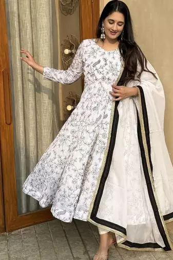 white vichitra silk blend  party wear embroidery salwar suit set