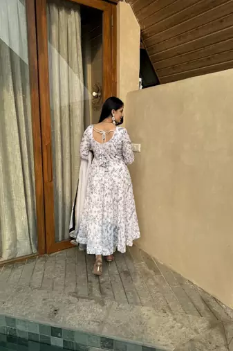 white vichitra silk blend  party wear embroidery salwar suit set