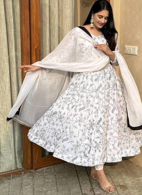 white vichitra silk blend  party wear embroidery salwar suit set 5