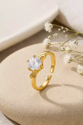 Gold cubic zirconia gold plated finger ring for women